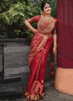 Red Lichi Silk Traditional Wear Weaving Saree